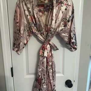 Vintage Floral Satin Kimono Robe and satin shorts XL